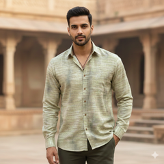 Shirt Fabric Mantire Poly Cotton Digital Print With Dobby Colour Yelloish