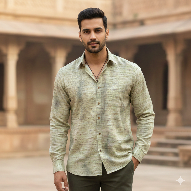 Shirt Fabric Mantire Poly Cotton Digital Print With Dobby Colour Yelloish