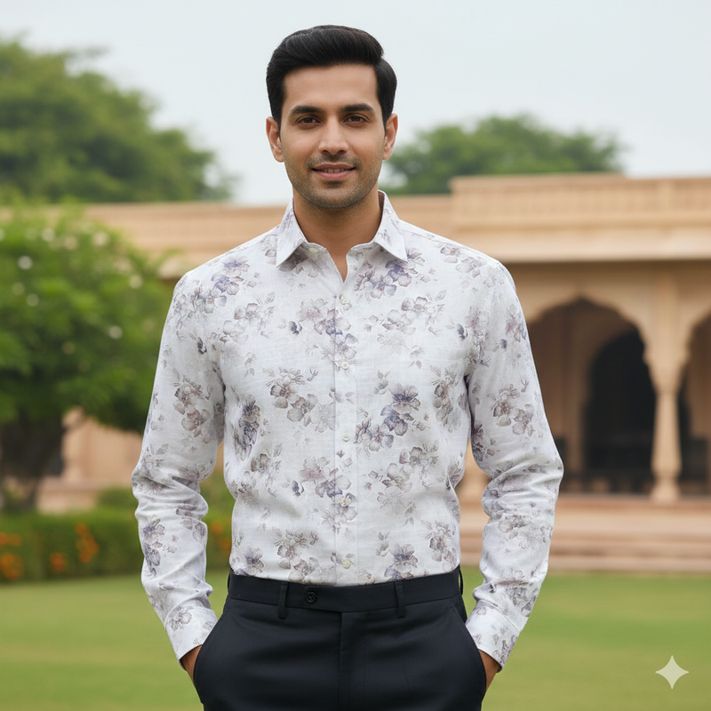 Shirt Fabric Mantire Poly Cotton Digital Print With Dobby Colour Multicolour