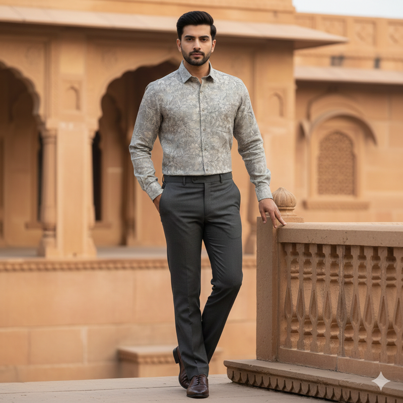 Shirt Fabric ManTire 100% Cotton Premium Linen Look Digital Print Colour Dusty Brown