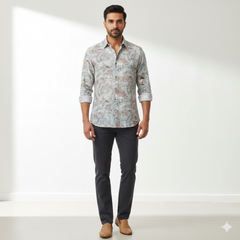 Shirt Fabric ManTire 100% Cotton Premium Linen Look Digital Print Colour Multicolour