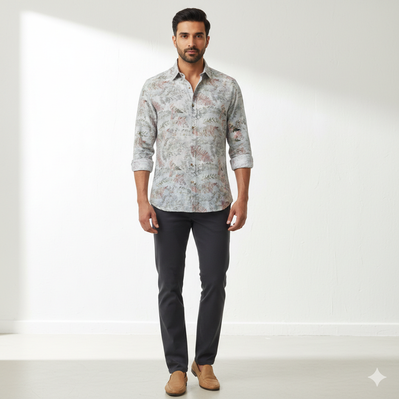 Shirt Fabric ManTire 100% Cotton Premium Linen Look Digital Print Colour Multicolour