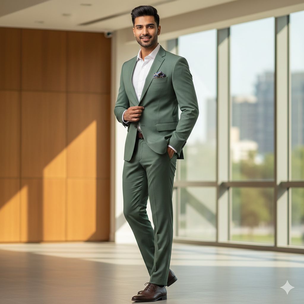 Suit Fabric ManTire Premium Lachka Wrinkle Free Suit Colour Sage Green