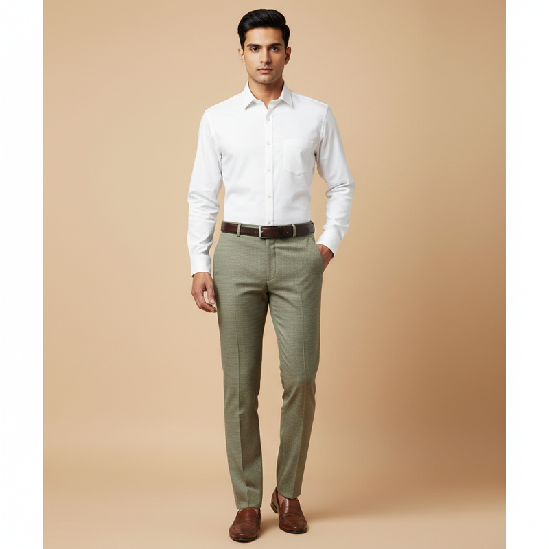 Trouser Fabric Donear 4Way Lycra Premium Pin Check Colour Sand Brown