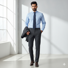 Trouser Fabric Donear 4Way Lycra Premium Pin Check Colour Grey