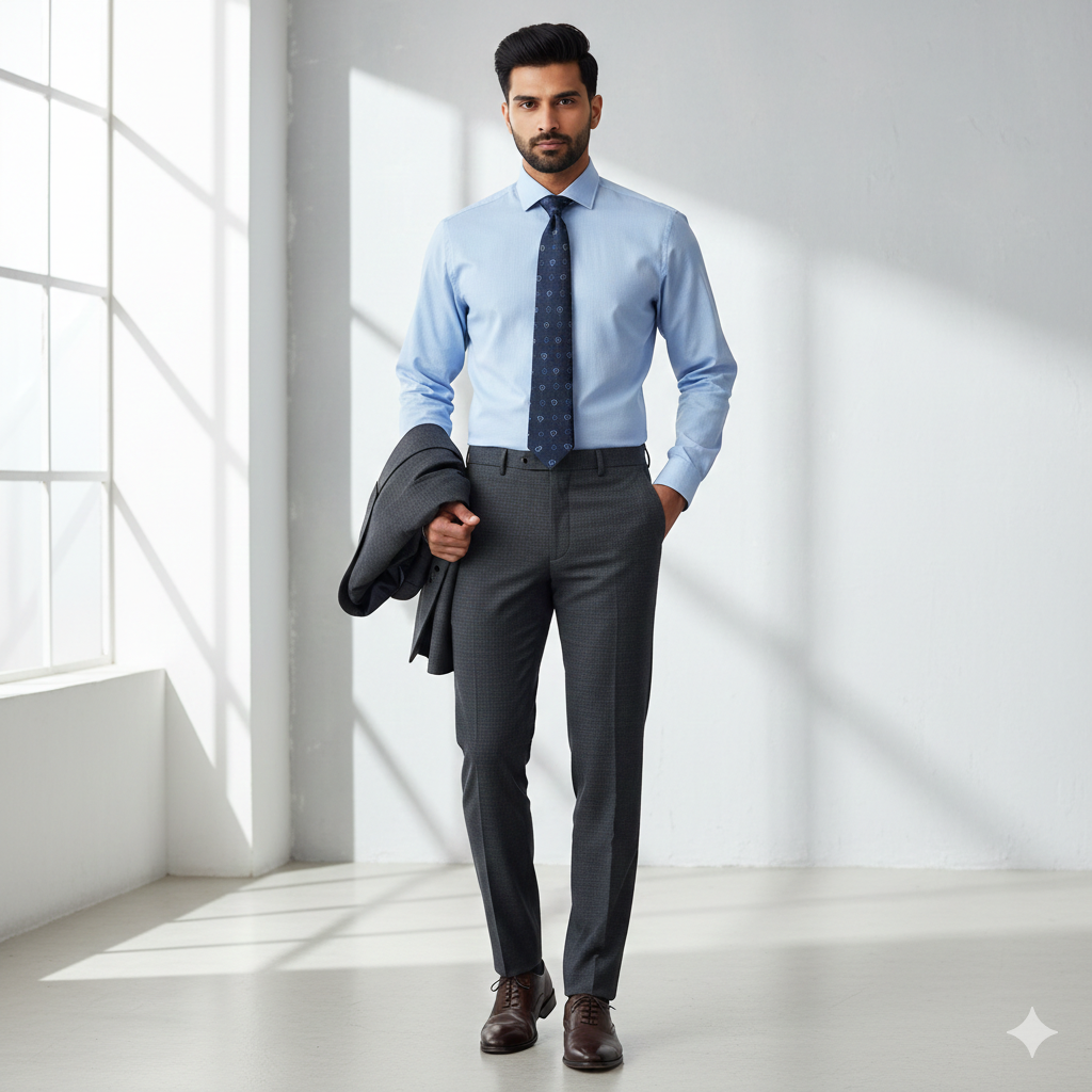 Trouser Fabric Donear 4Way Lycra Premium Pin Check Colour Grey
