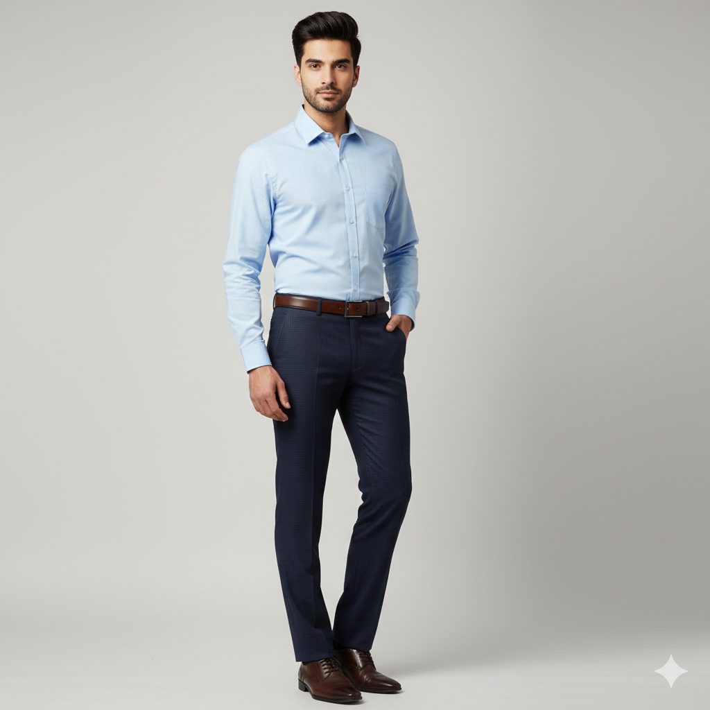 Trouser Fabric Donear 4Way Stretchable Premium Pin Check Color Dark Blue
