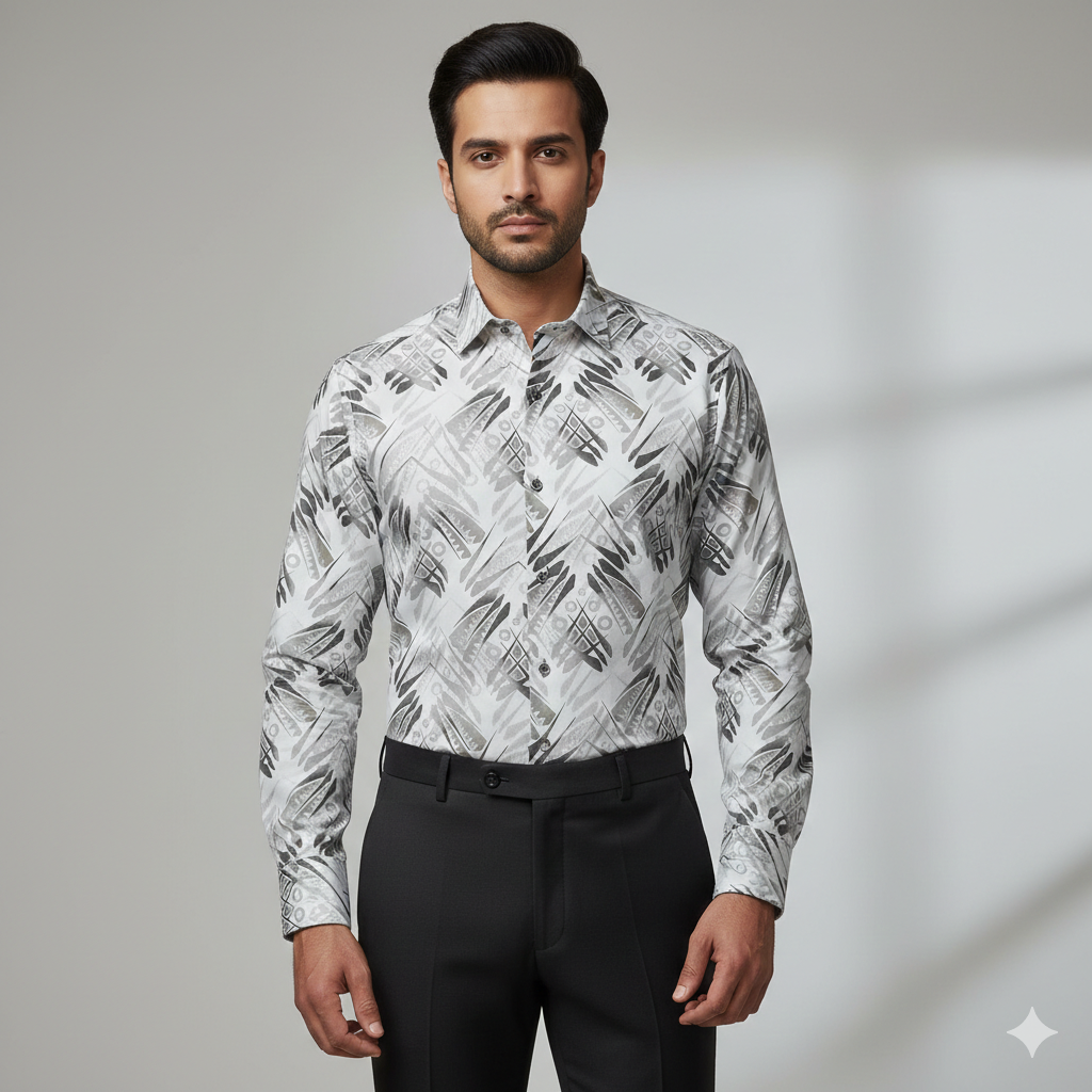 Shirt Fabric Arvind Giza Cotton Digital Print Colour Grey N White