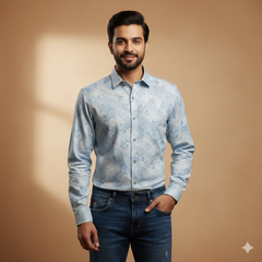 Shirt Fabric Arvind Giza Cotton Printed Colour Bluish Grey