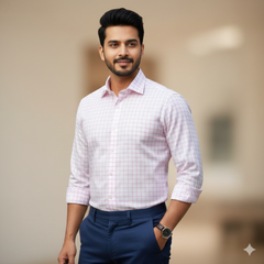 Shirt Fabric Raymond 100% Cotton Check Colour Pink