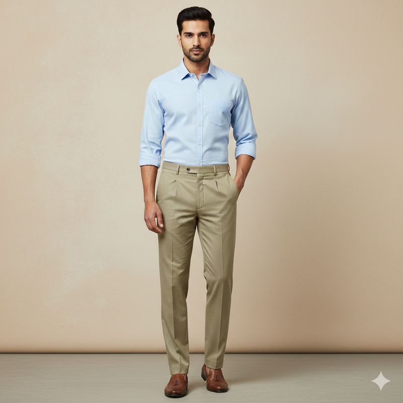 Trouser Fabric Reid & Taylor Super Fine Giza Cotton Plain Color Dark Beige