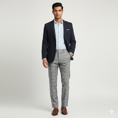 Trouser Fabric Reid & Taylor Super Fine Giza Cotton Mild Check Color Fossil Grey