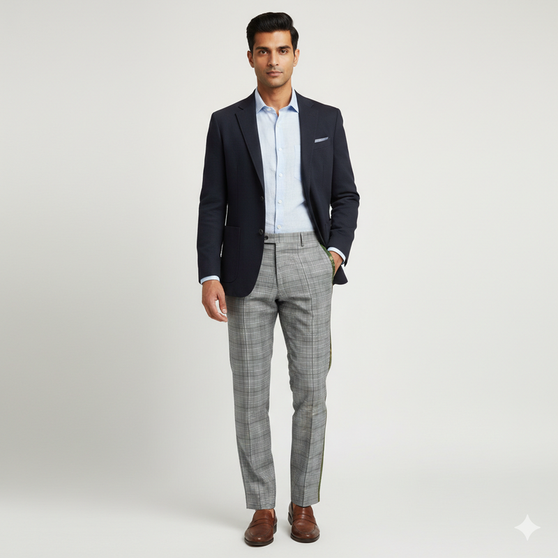 Trouser Fabric Reid & Taylor Super Fine Giza Cotton Mild Check Color Fossil Grey