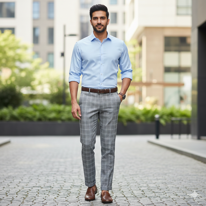 Trouser Fabric Reid & Taylor Super Fine Giza Cotton Mild Check Color Zinc Grey