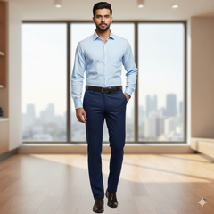 Trouser Fabric Reid & Taylor Super Fine Giza Cotton Dobby Color Dark Blue