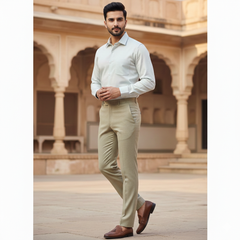 Trouser Fabric Reid & Taylor Super Fine Giza Cotton Pin Check Color Light Brown