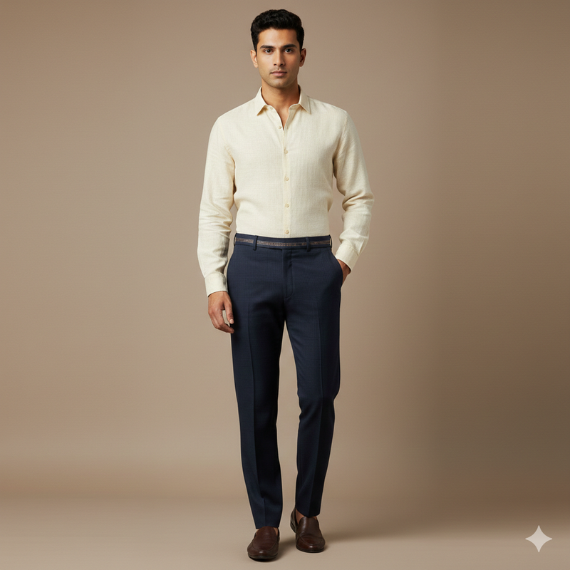 Trouser Fabric Reid & Taylor Super Fine Giza Cotton Mild Check Color Merchant Blue