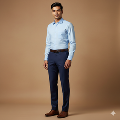 Trouser Fabric Reid & Taylor Super Fine Giza Cotton Plain Color Dark Blue