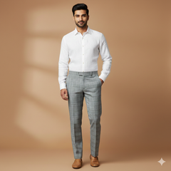 Trouser Fabric Reid & Taylor Super Fine Giza Cotton Mild Check Color Grey