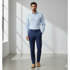 Trouser Fabric Reid & Taylor Super Fine Giza Cotton Textured Color Cobalt Blue