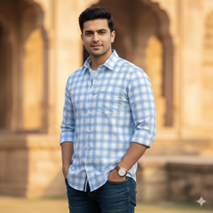 Shirt Fabric Arvind Cotton Blended Check Colour Blue N White