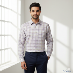 Shirt Fabric Arvind Cotton Blended Check Colour Light Purple