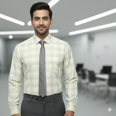 Shirt Fabric Grasim 100% Cotton Broad Check Colour Faded Yellow