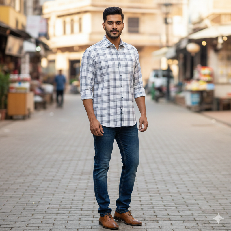 Shirt Fabric Grasim 100% Cotton Broad Check Colour Black N White