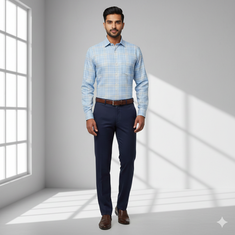 Shirt Fabric Grasim 100% Cotton Broad Check Colour Blue