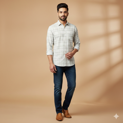 Shirt Fabric Grasim 100% Cotton Check Colour Brown N Off White