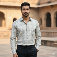 Shirt Fabric Grasim 100% Cotton Check Colour Ash Brown