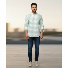 Shirt Fabric Grasim 100% Cotton Check With Jacquard Colour Mint Green