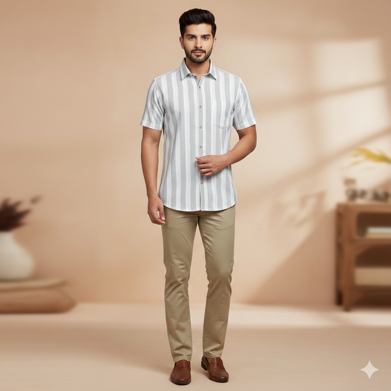 Shirt Fabric Grasim 100% Cotton Patta Lining With Jacquard Colour Grey N White