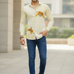 Shirt Fabric Grasim 100% Cotton Designer Digital Print Colour Cream N Off White