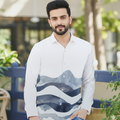 Shirt Fabric Grasim 100% Cotton Designer Digital Print Colour Blue N White