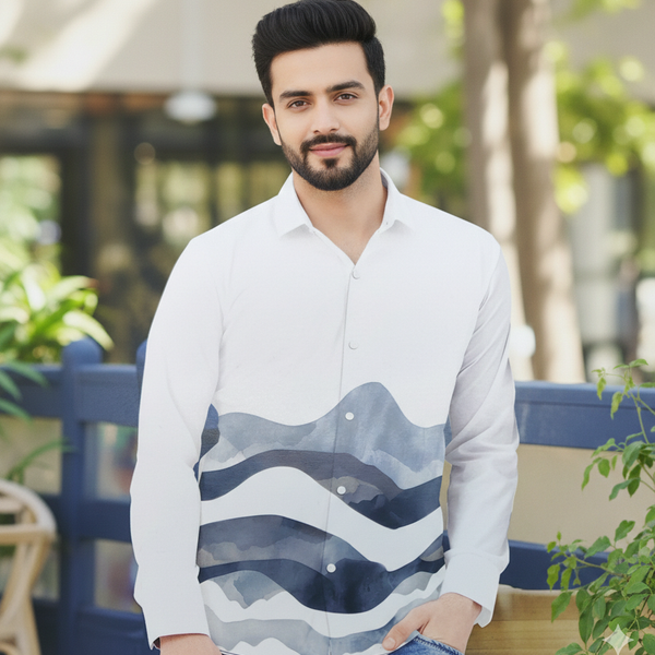 Shirt Fabric Grasim 100% Cotton Designer Digital Print Colour Blue N White