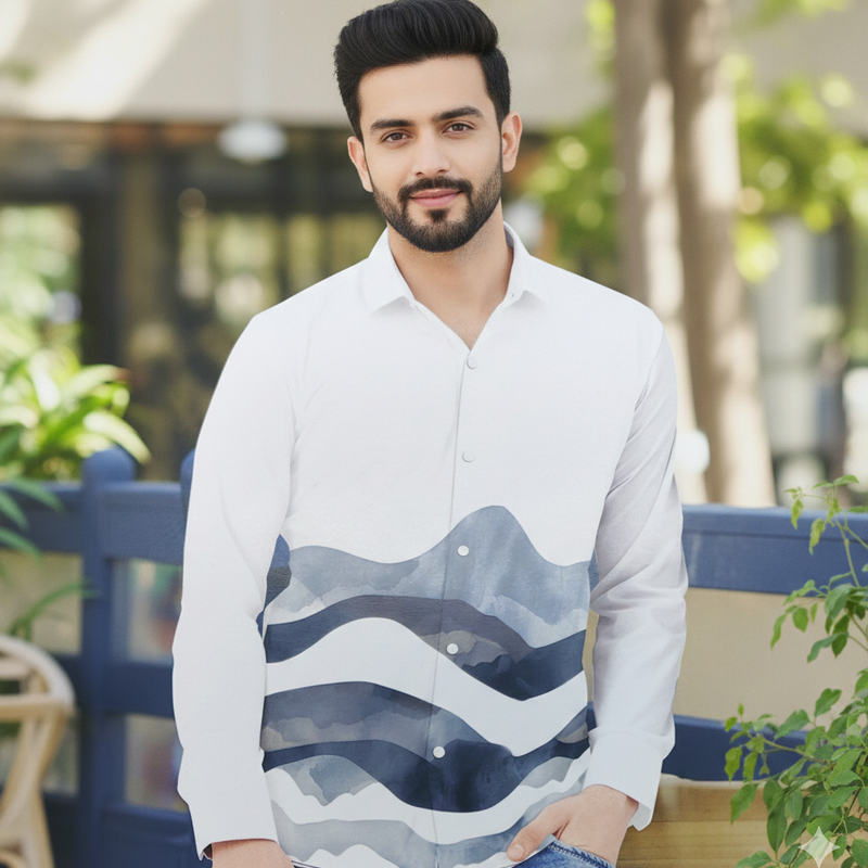 Shirt Fabric Grasim 100% Cotton Designer Digital Print Colour Blue N White