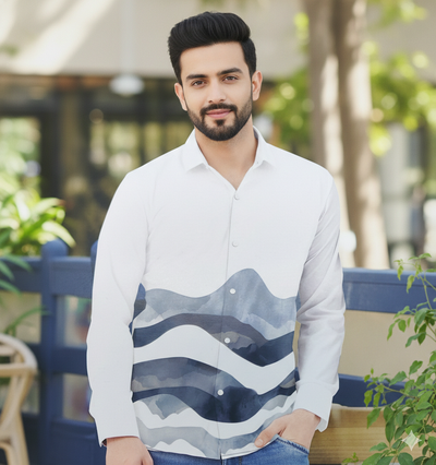 Shirt Fabric Grasim 100% Cotton Designer Digital Print Colour Blue N White