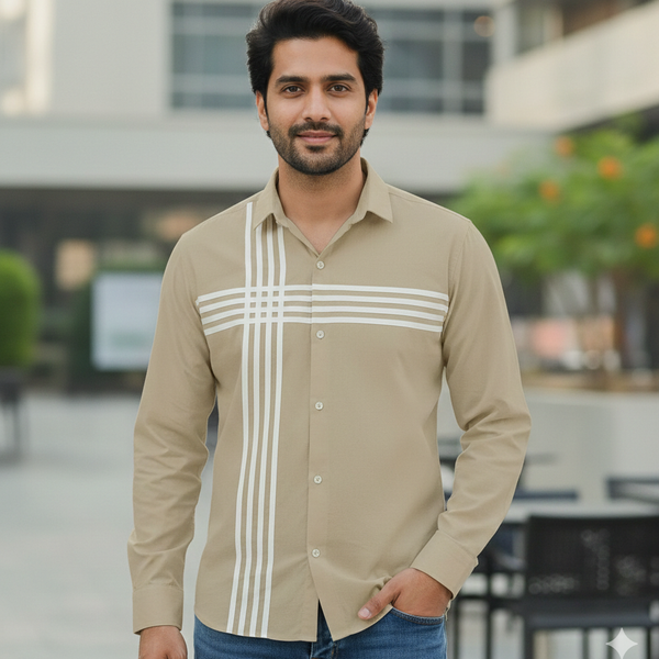 Shirt Fabric Grasim 100% Cotton Designer Digital Print Colour Latte Brown