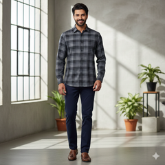 Shirt Fabric Grasim 100% Cotton Broad Check Colour Grey N Black