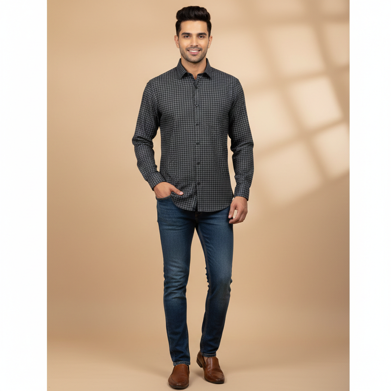 Shirt Fabric Grasim 100% Cotton Pin Check Colour Lavender Black