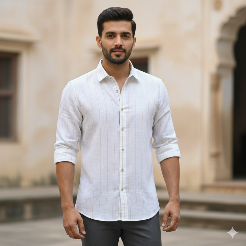 Shirt Fabric Donear 60Lea 100%Linen Broad Lining Colour Brown N White