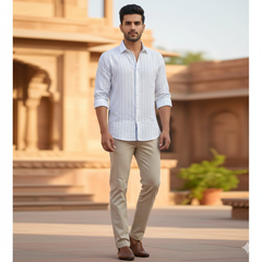 Shirt Fabric Donear 60Lea 100%Linen Broad Lining Colour Blue N White