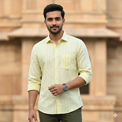 Shirt Fabric Donear 60Lea 100%Linen Broad Lining Colour Butter Yellow