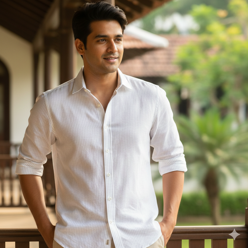 Shirt Fabric Donear 80Lea 100%Linen Lining With Slub Colour Light Brown N Off White