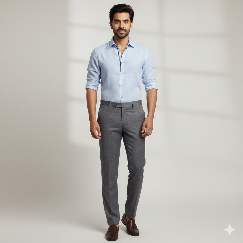 Shirt Fabric Donear 80Lea 100%Linen Lining With Slub Colour Blue