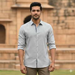 Shirt Fabric Donear 60Lea 100%Linen Pin Check Colour Light Grey