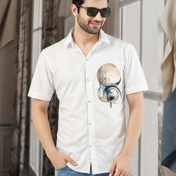 Shirt Fabric Grasim 100% Cotton Designer Digital Print Colour White