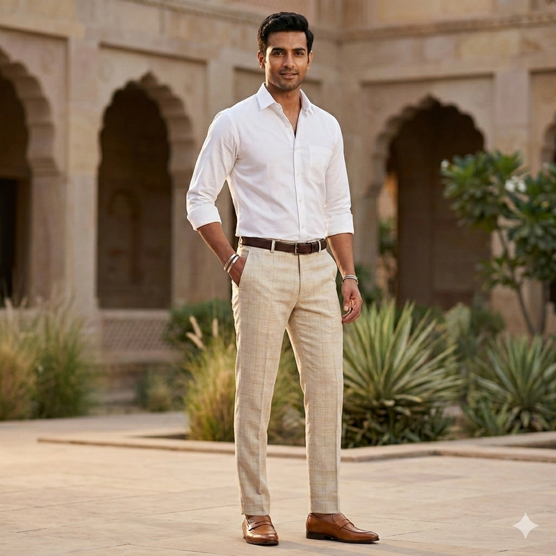 Trouser Fabric Donear Premium 60Lea×66Lea 100% Linen Broad Check Colour Light Brown