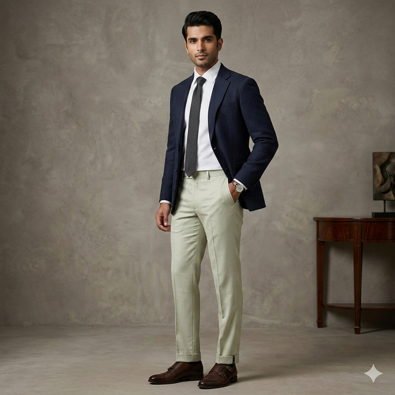 Trouser Fabric Canetti Italy Luxury TR Pin Check Colour Cream